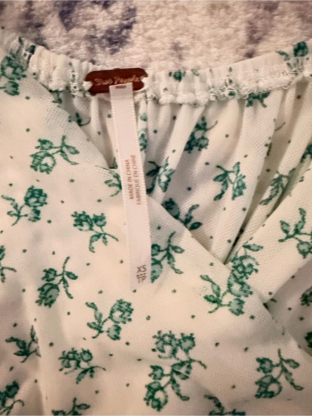 Free People Mint Green Floral Puff Sleeve Crop Top